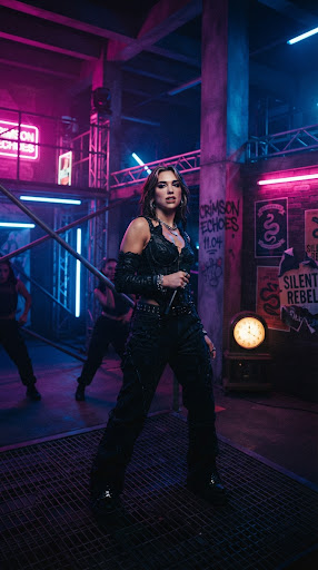Plató de videoclip con iluminación de neón magenta