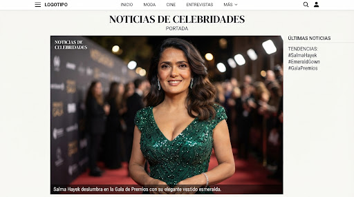 Retrato de una actriz sonriente con vestido esmeralda