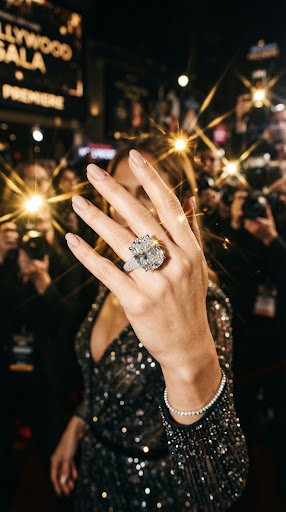 Anillo de diamantes bajo los flashes de los fotógrafos